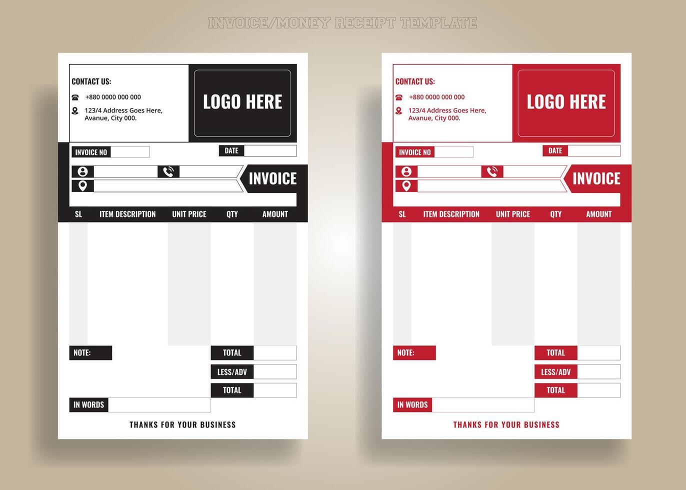 affaires Paiement en espèces note facture d'achat vecteur modèle conception, commercial facture, ou argent reçu. ensemble de en espèces note modèle avec a4 taille, affaires Paiement facture d'achat conception, vecteur illustration.