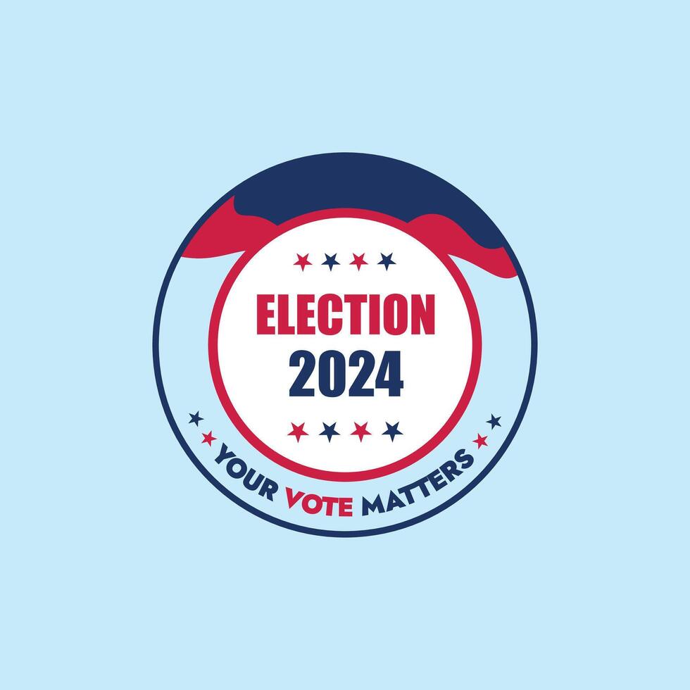 Etats-Unis présidentiel élections 2024. uni États de Amérique élections 2024 annonce bannière, social médias Publier dans étiqueter, timbre, autocollant conception avec américain drapeau couleurs et étoiles. votre voter questions. vecteur