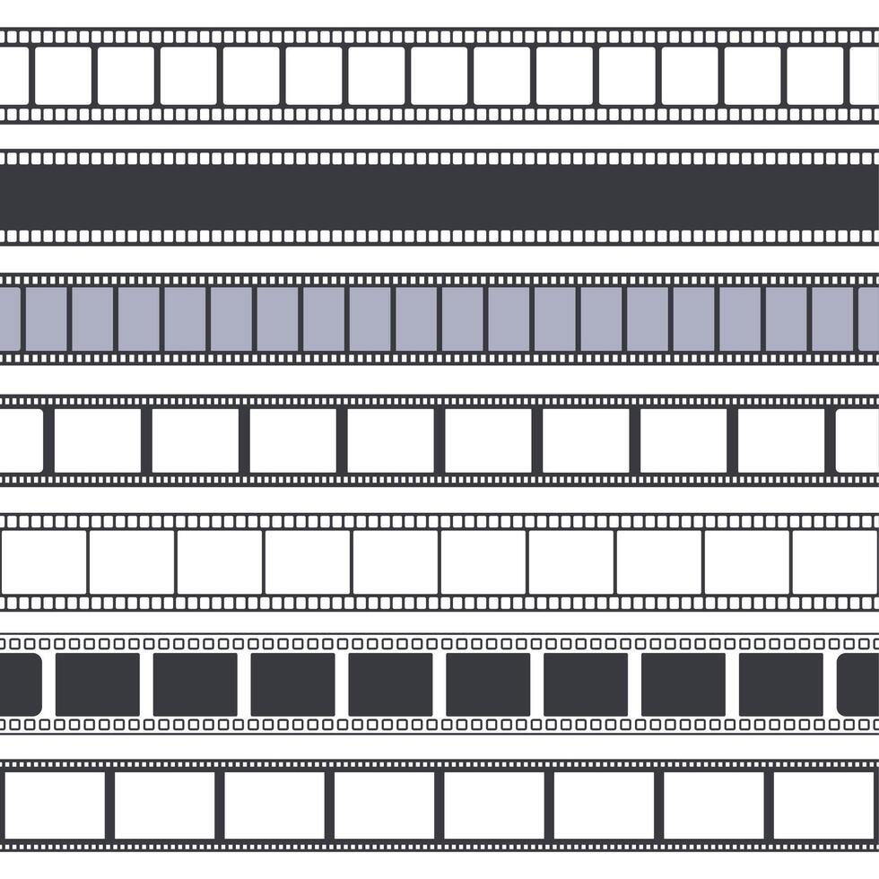 film et photo enregistrer. film bande sans couture les frontières, ancien vidéo ou photo vide bandes. rétro Cadre film ruban vecteur illustration ensemble