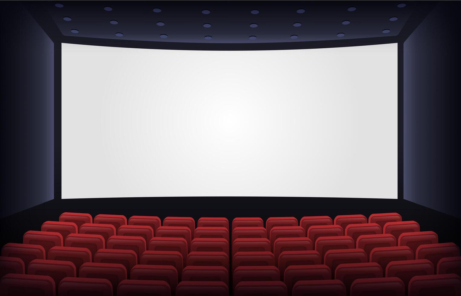 vide cinéma théâtre. film présentation scène avec rouge chaises et blanc vide filtrer. film théâtre vide scène vecteur illustration