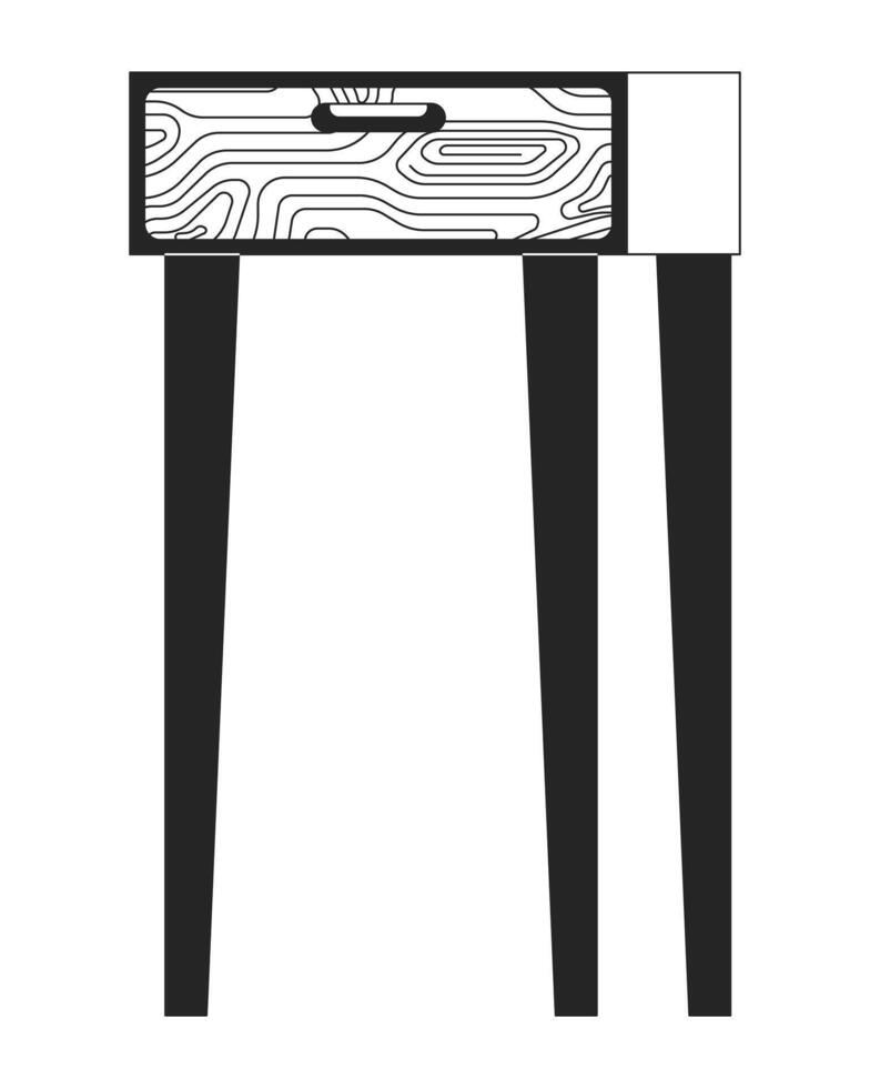 table avec tiroir 2d linéaire dessin animé objet. moderne Bureau meubles. petit bureau sur haute jambes isolé vecteur contour article. Accueil intérieur conception monochromatique plat place illustration