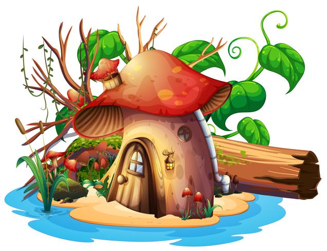 Maison aux champignons avec jardin sur l&#39;île vecteur
