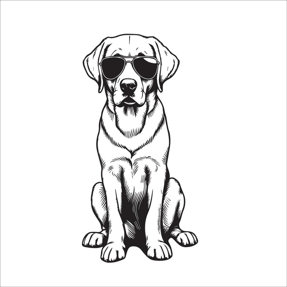 ai généré noir et blanc Labrador retriever chien portant des lunettes de soleil illustration vecteur