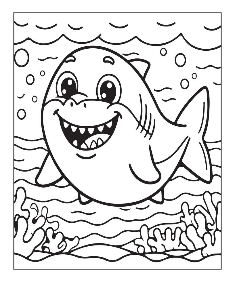 ai généré mignonne requin coloration page pour des gamins vecteur