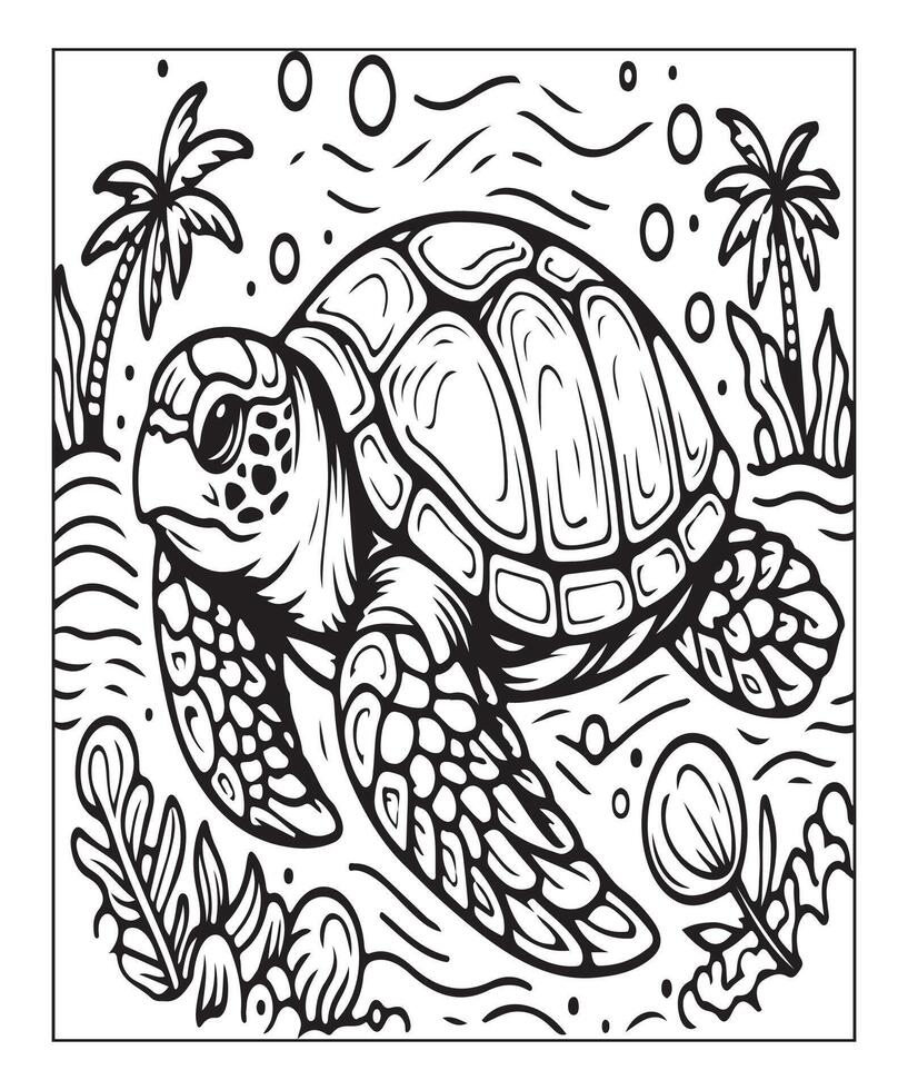 ai généré mignonne tortue coloration page pour des gamins vecteur