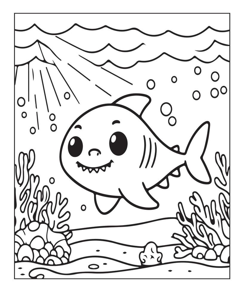 ai généré océan requin coloration page, illustration vecteur