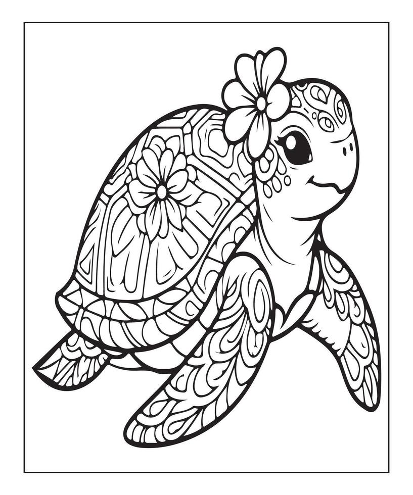 ai généré mignonne tortue coloration page pour des gamins vecteur