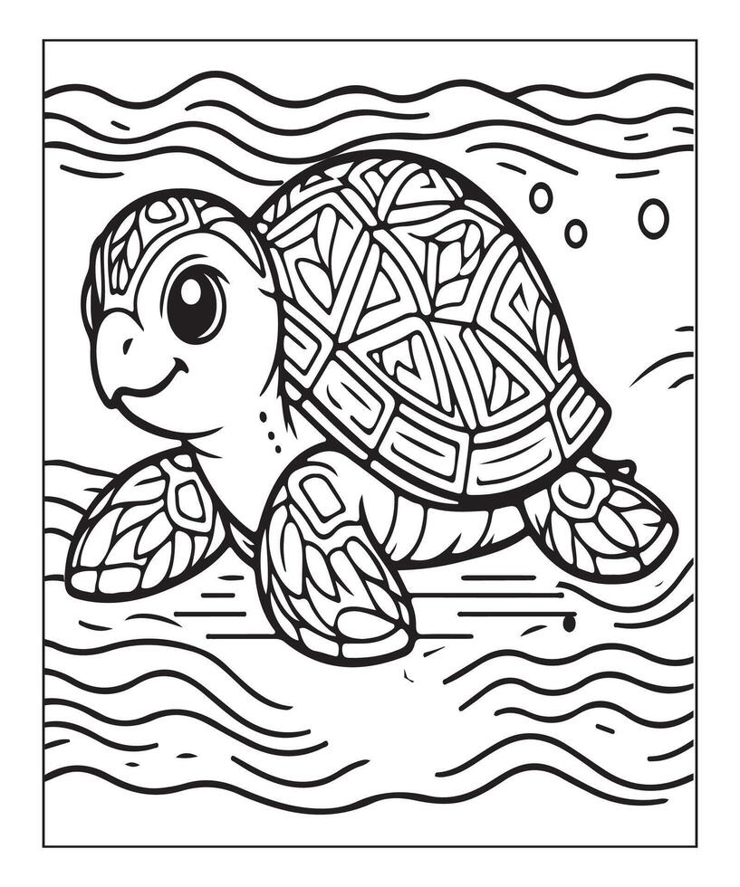 ai généré mignonne tortue coloration page pour des gamins vecteur