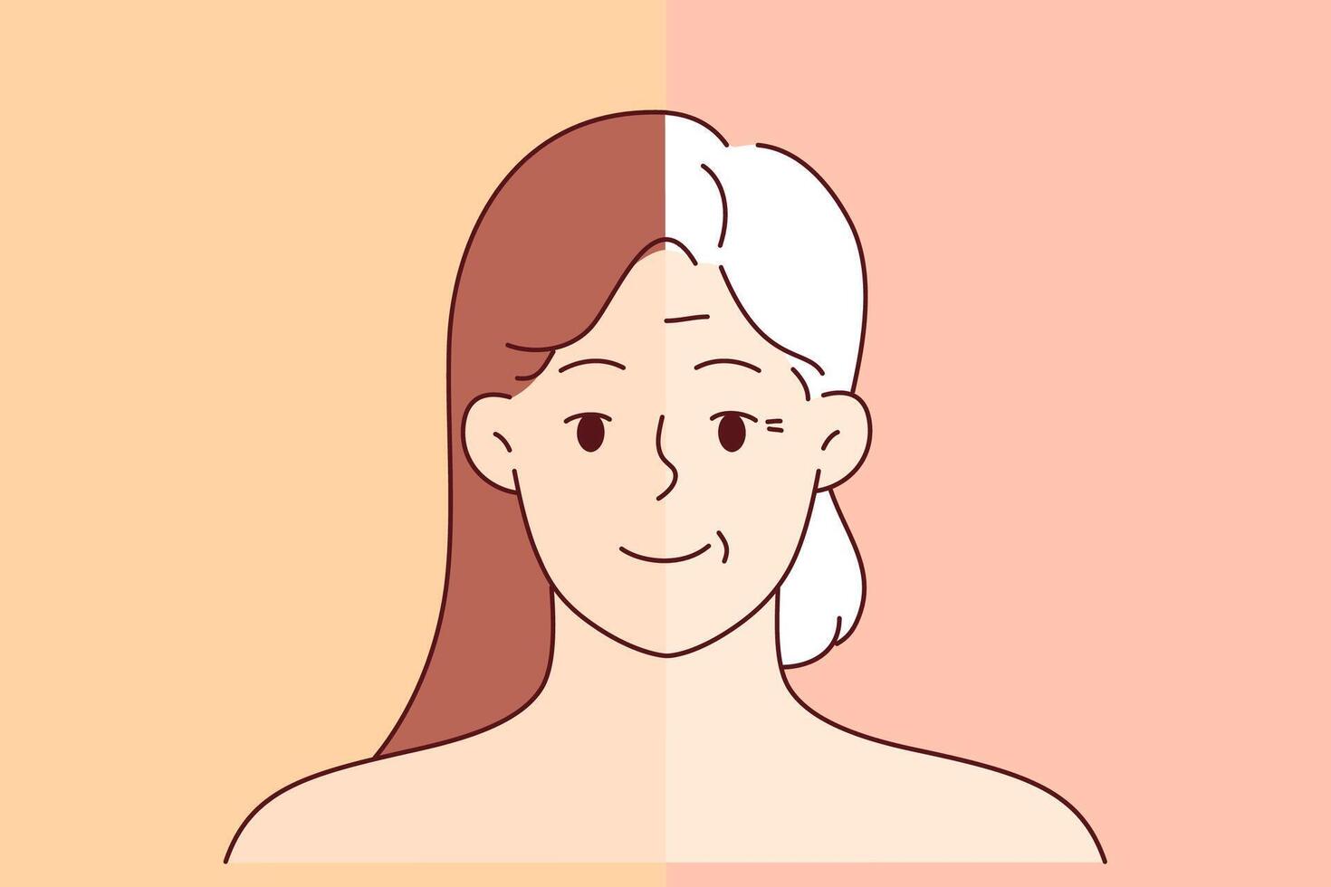 femme avant et après anti-âge cosmétique procédure et cheveux coloration dans beauté salon vecteur