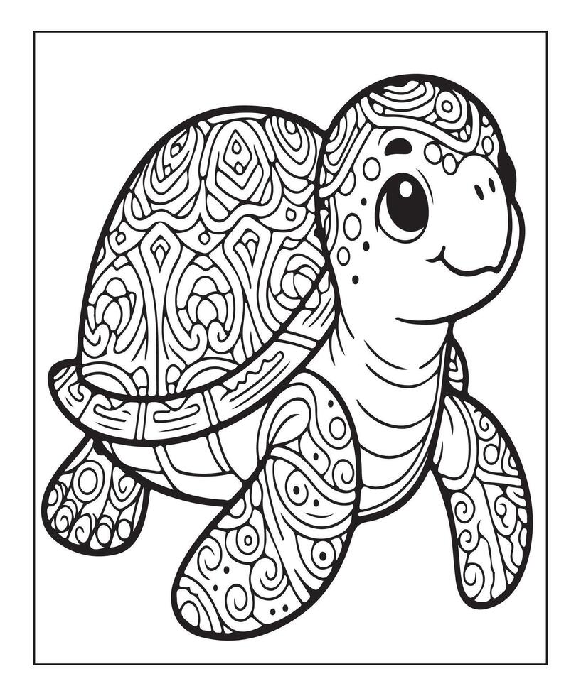 ai généré mignonne tortue coloration page pour des gamins vecteur