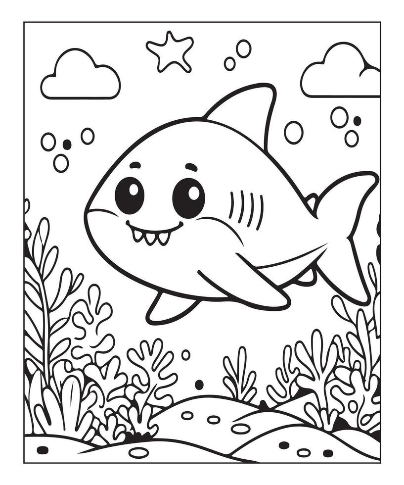 ai généré océan requin coloration page, illustration vecteur