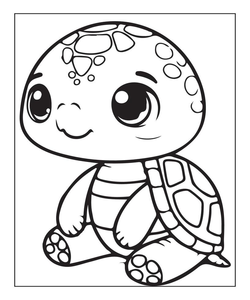 ai généré mignonne tortue coloration page pour des gamins vecteur