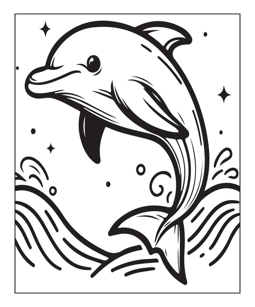 ai généré dauphin coloration page pour des gamins vecteur