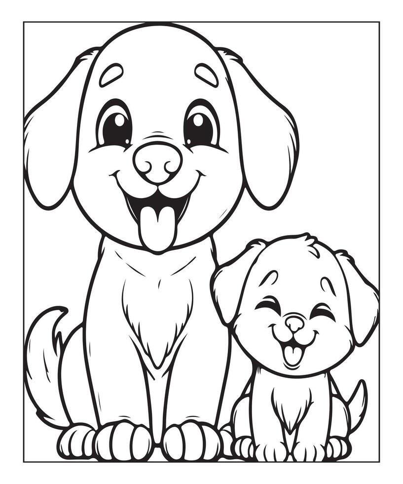 ai généré mignonne chiot coloration page illustration vecteur