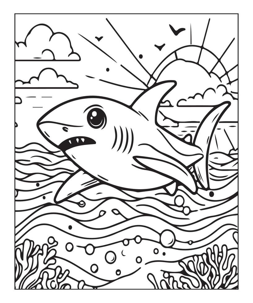 ai généré imprimable requin coloration page pour des gamins vecteur