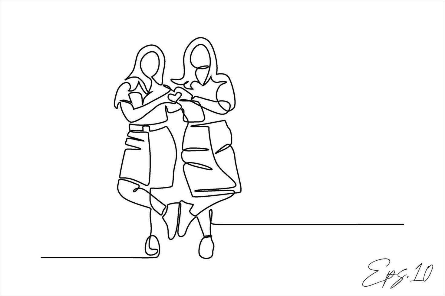 continu ligne vecteur illustration conception de deux permanent femmes