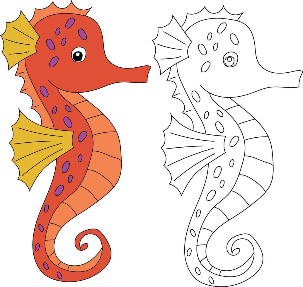 hippocampe clipart ensemble. contour et coloré hippocampes vecteur