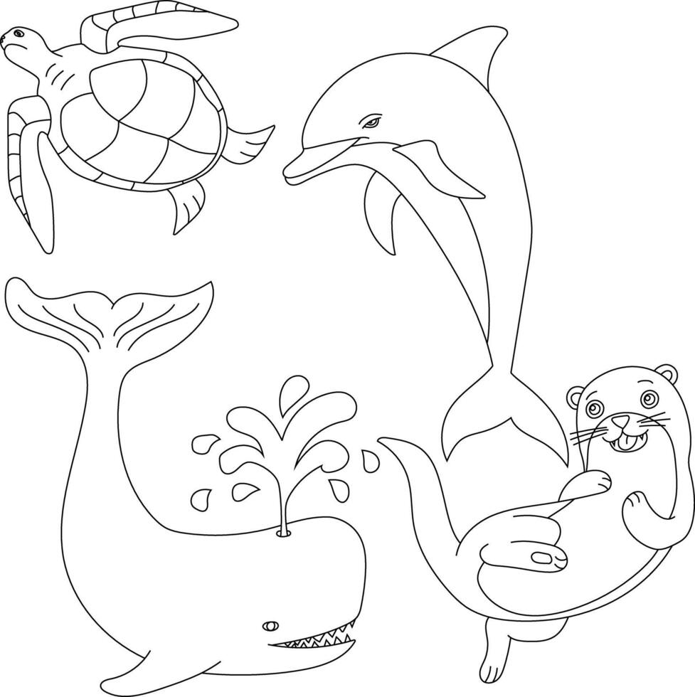 aquatique animaux clipart ensemble. mer animaux de loutre, mer tortue, baleine, dauphin vecteur