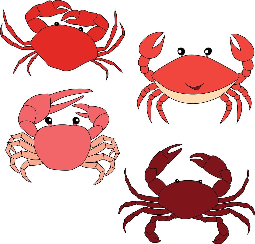 coloré Crabe clipart ensemble pour aquatique la vie les amoureux vecteur