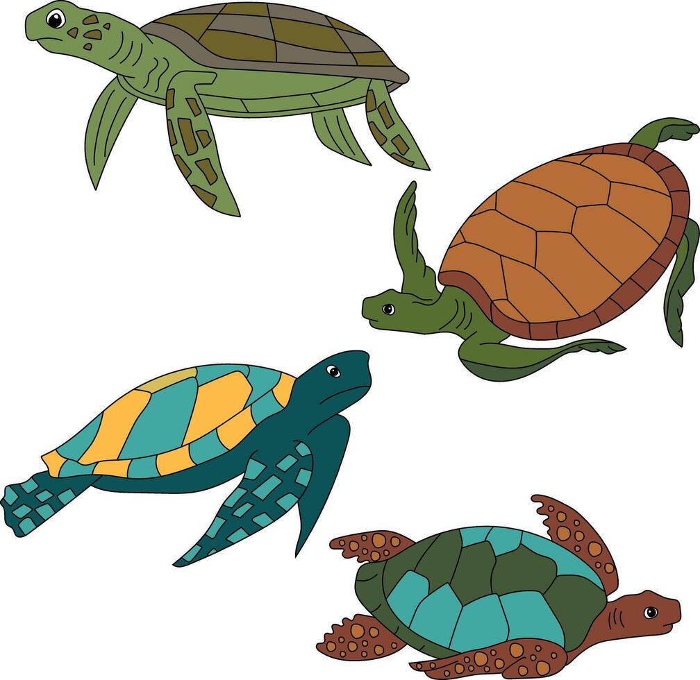 coloré mer tortue clipart ensemble vecteur