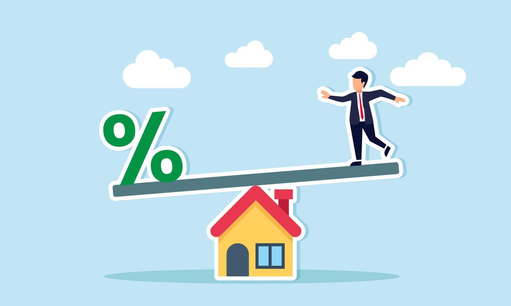 maison prêt intérêt, hypothèque équilibre, le revenu dette rapport, financier risque , concept de homme d'affaire équilibrage hypothèque l'intérêt sur maison vecteur