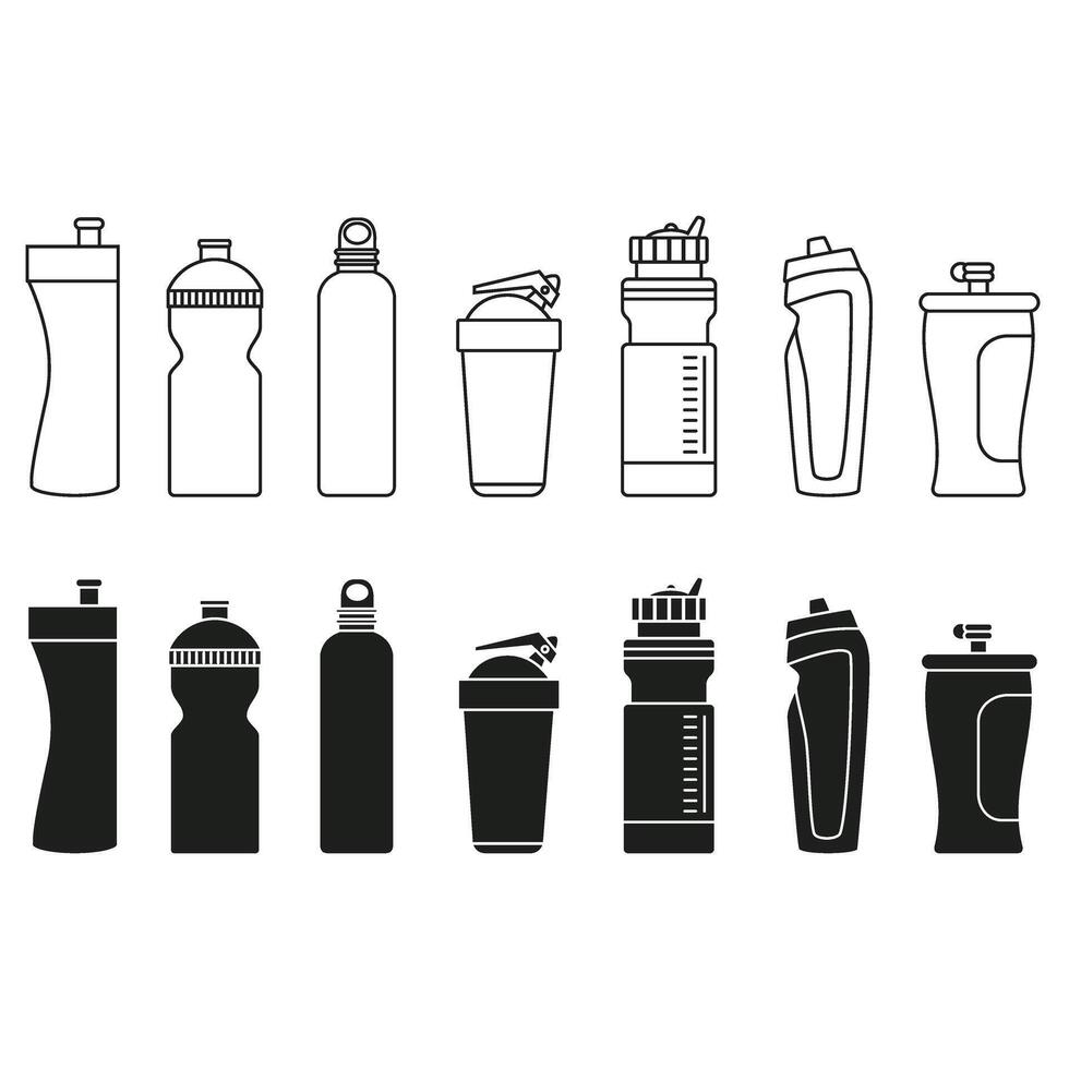 des sports bouteille icône vecteur ensemble. bouteille illustration signe collection. sport symbole. l'eau logo.