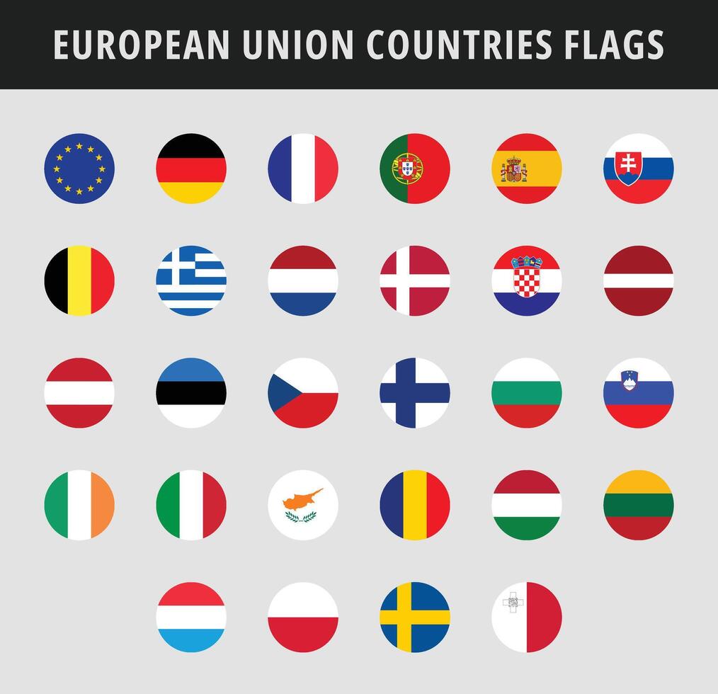 européen syndicat des pays rond drapeaux. plat rond européen drapeau ensemble. vecteur