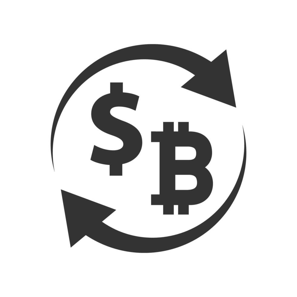 échange icône. dollar et bitcoin symboles avec flèches. vecteur illustration.