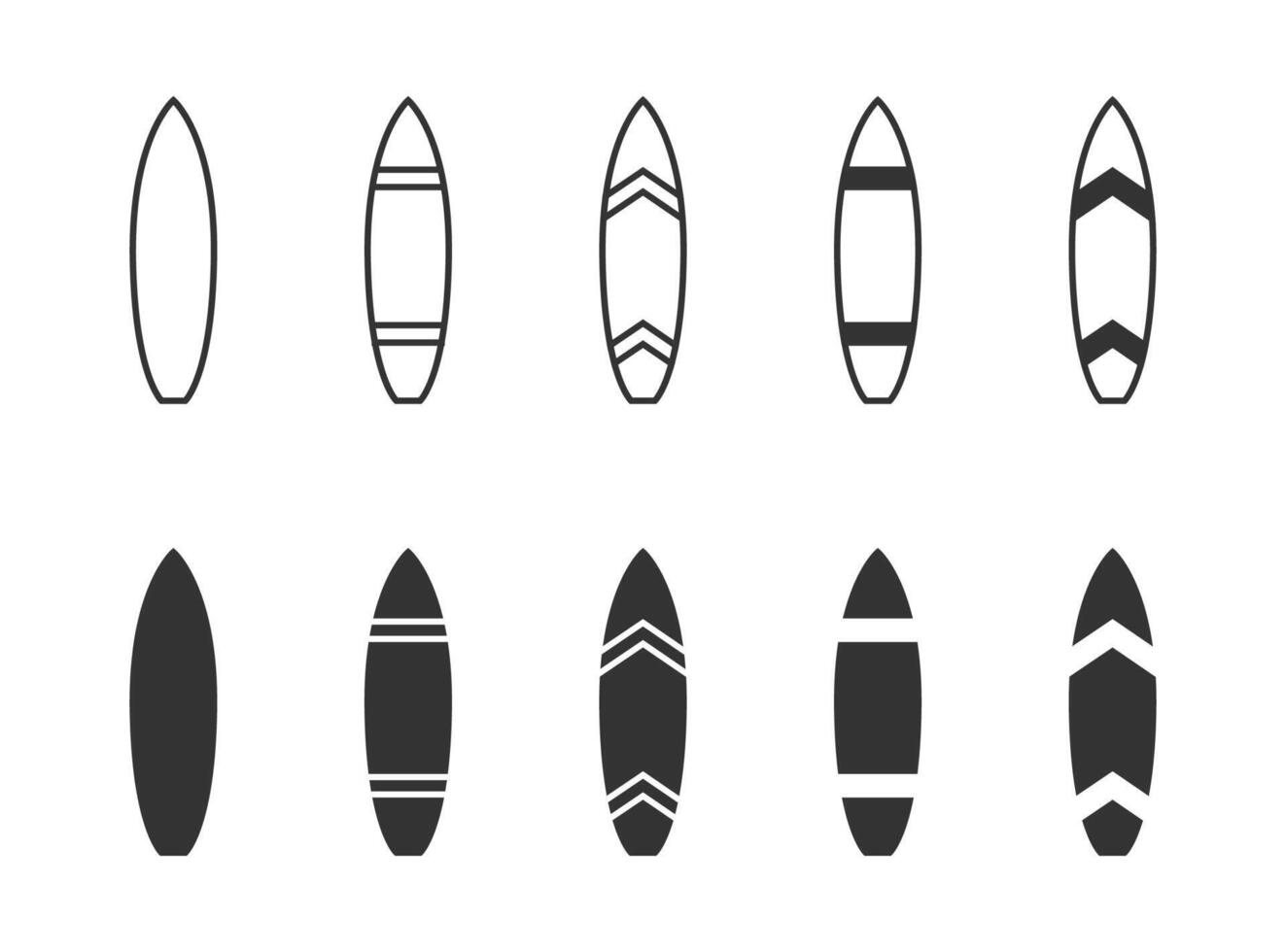 planche de surf icône ensemble. vecteur illustration.