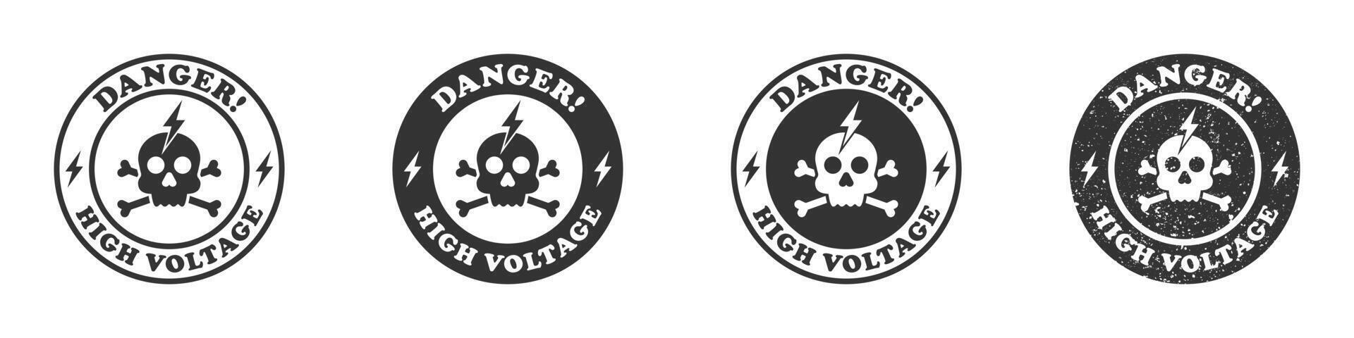 danger haute Tension icône. rond badge avec os croisés et caractères. vecteur illustration.
