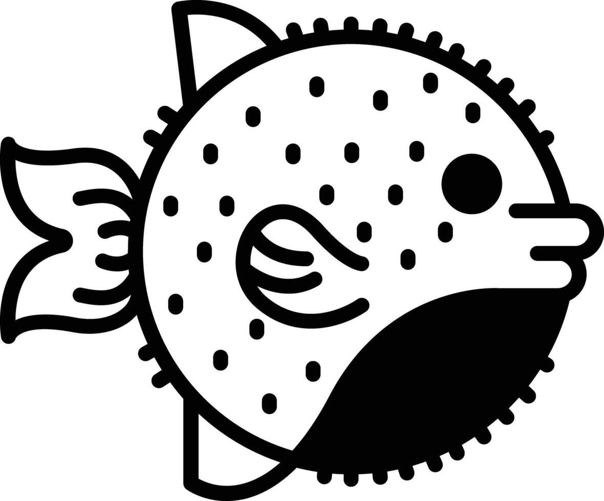 puffer poisson glyphe et ligne vecteur illustration