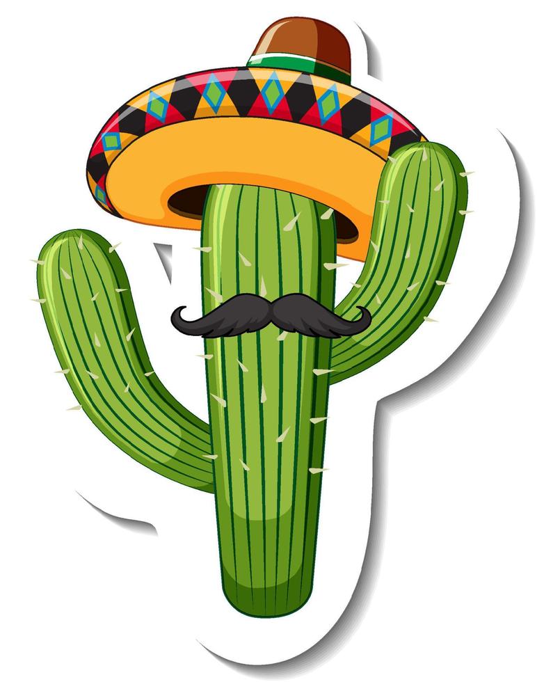 cactus en autocollant de dessin animé de costume mexicain vecteur