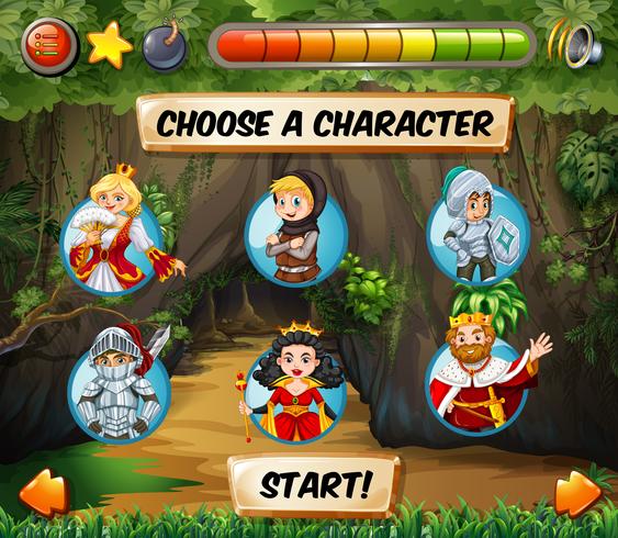 Modèle de jeu d&#39;ordinateur avec des personnages de contes de fées vecteur