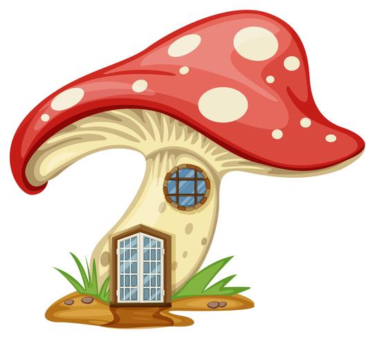 Maison champignon avec porte et fenêtre vecteur