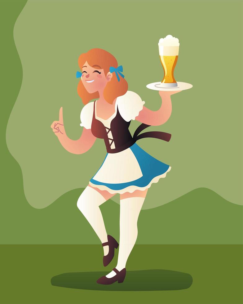 femme bavaroise avec de la bière dans le bac vecteur