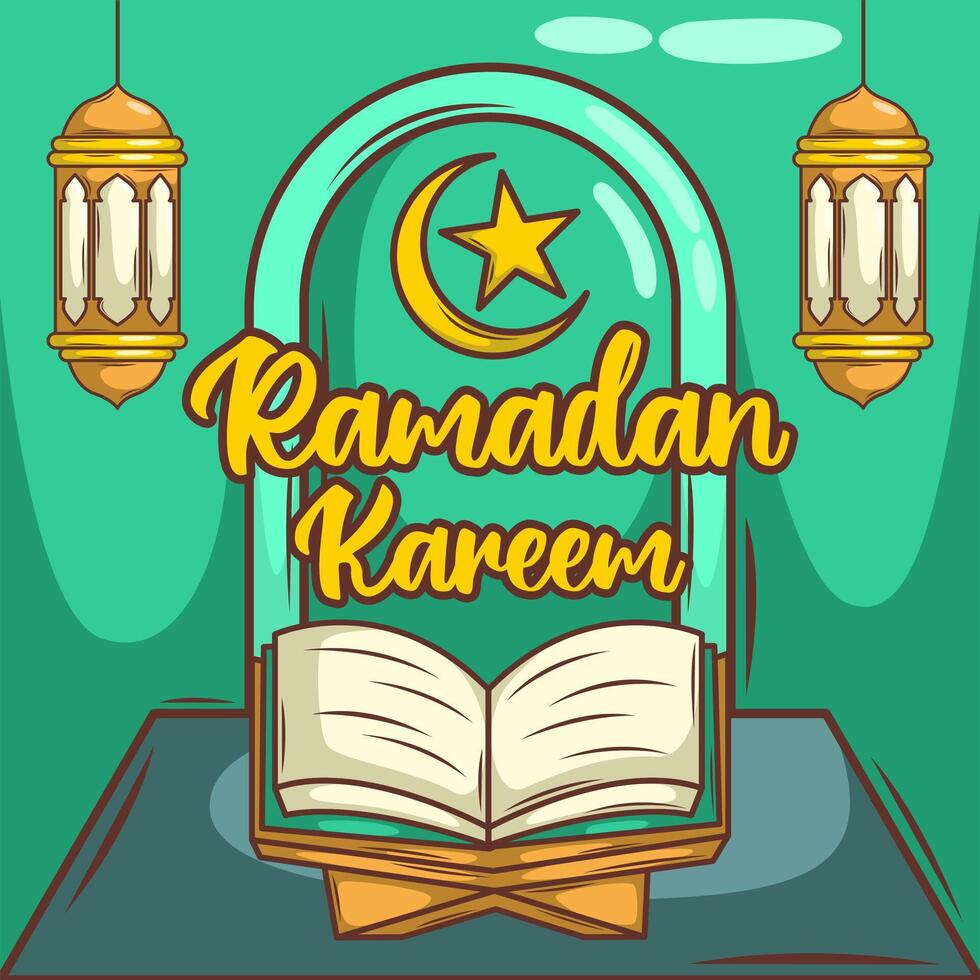 Ramadan kareem avec dessin animé islamique illustration ornement vecteur