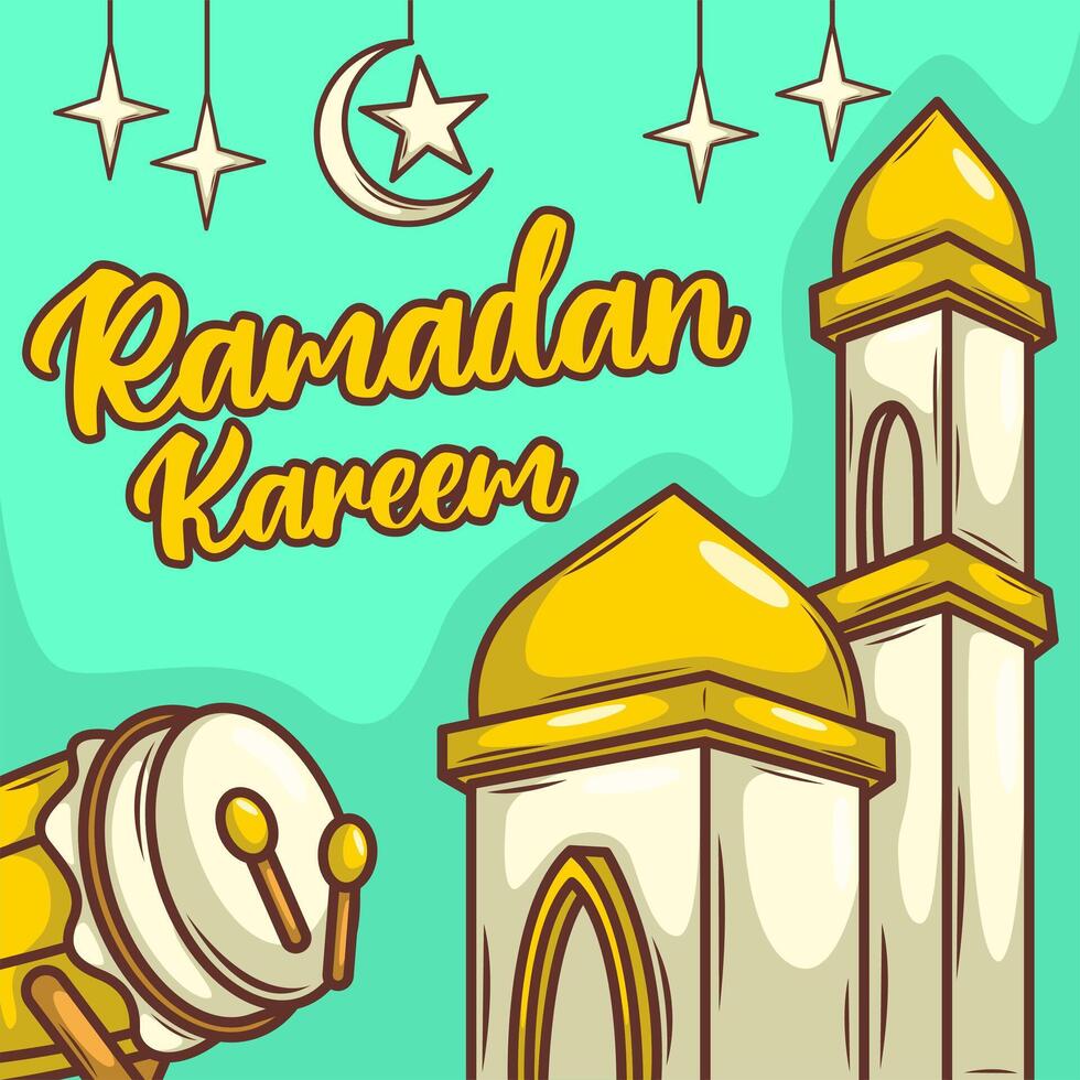 Ramadan kareem avec dessin animé islamique illustration ornement vecteur