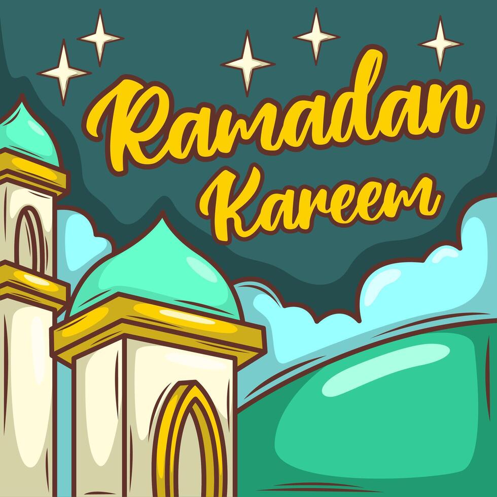 Ramadan kareem avec dessin animé islamique illustration ornement vecteur