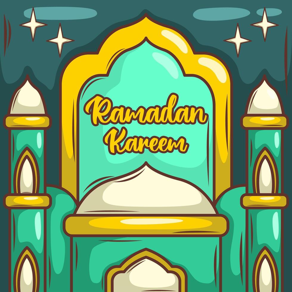 Ramadan kareem avec dessin animé islamique illustration ornement vecteur