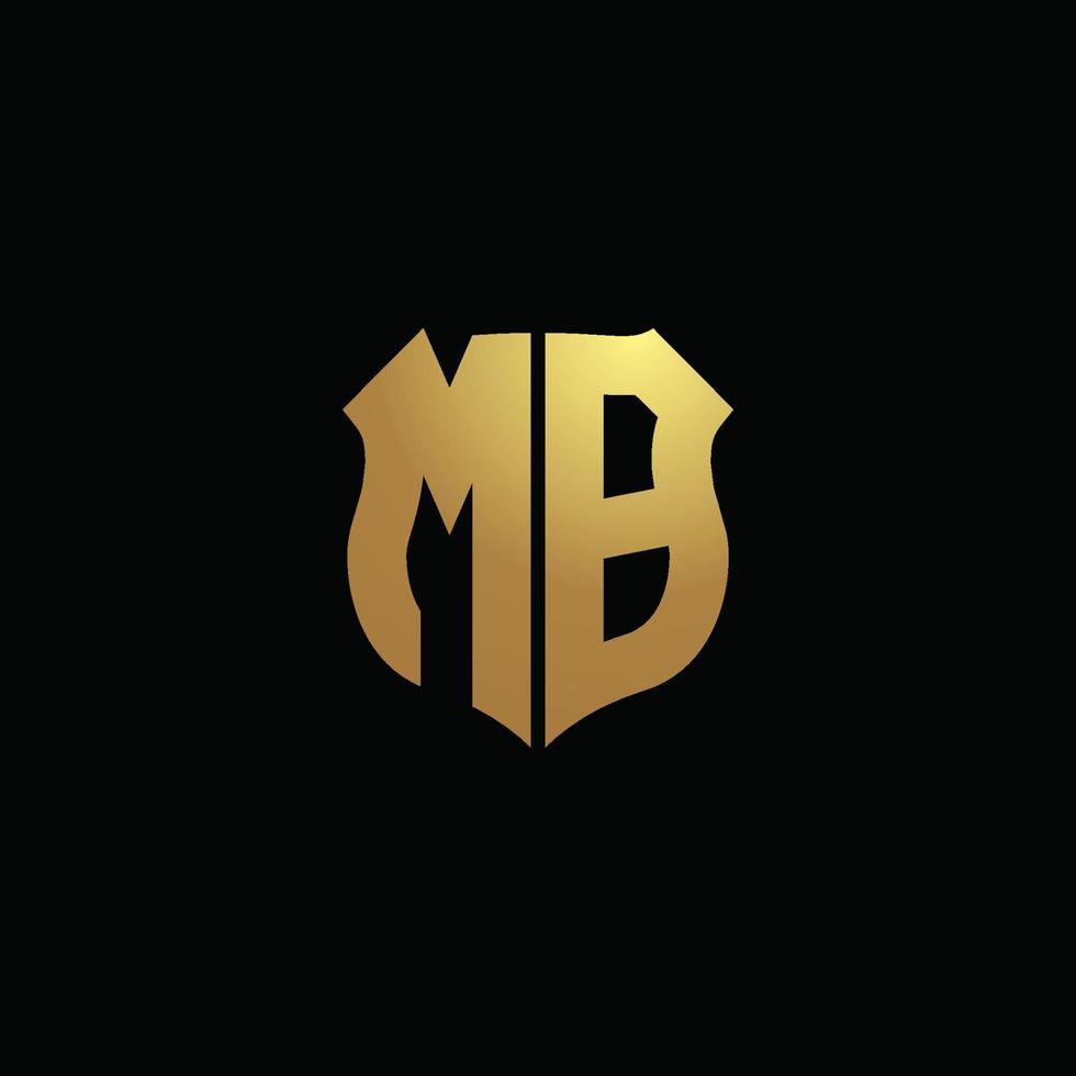 monogramme du logo mb avec des couleurs dorées et un modèle de conception de forme de bouclier vecteur