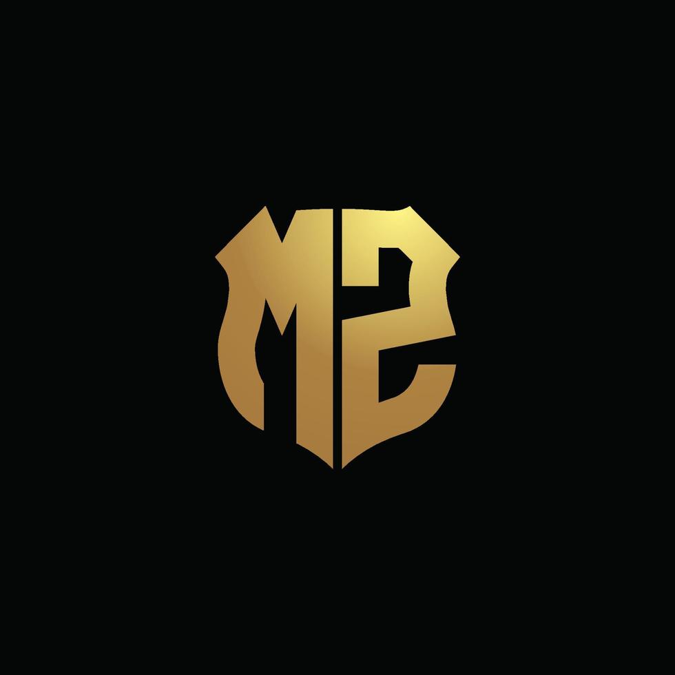 monogramme du logo mz avec des couleurs dorées et un modèle de conception de forme de bouclier vecteur