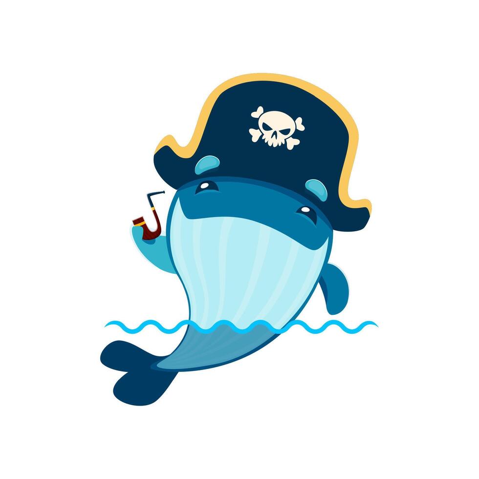 dessin animé kawaii baleine pirate capitaine personnage vecteur