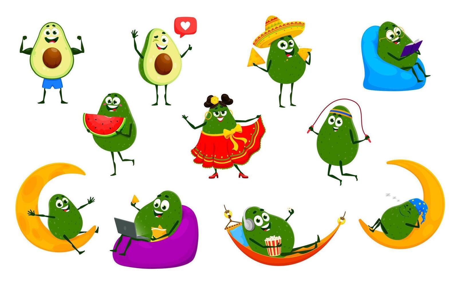 dessin animé mexicain Avocat personnages vecteur ensemble