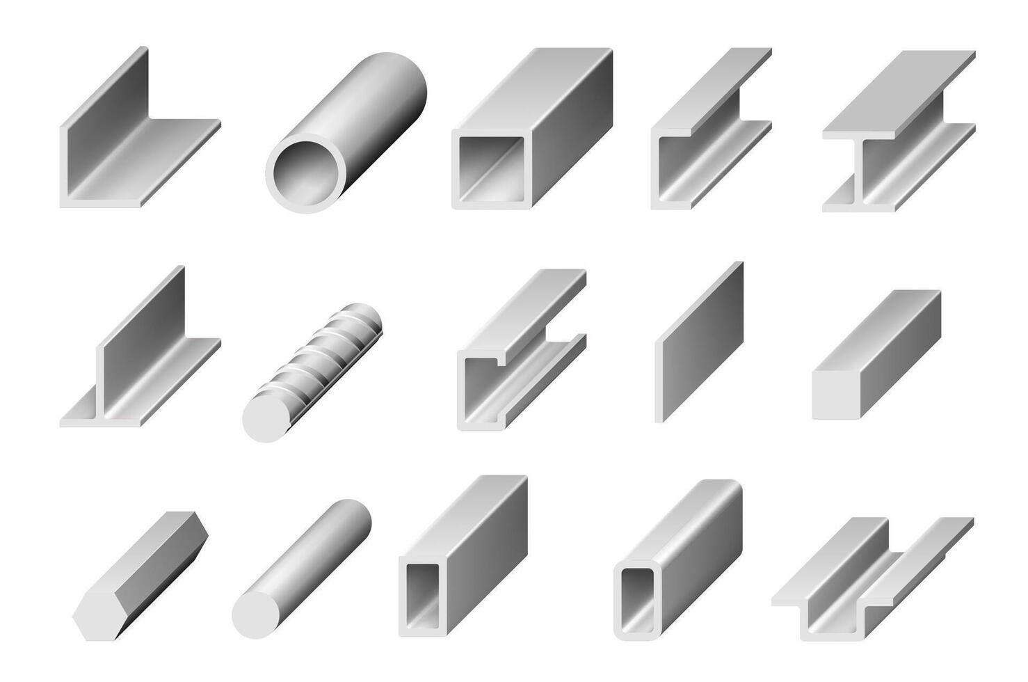 roulé acier métal, inoxydable profils, le fer bars vecteur