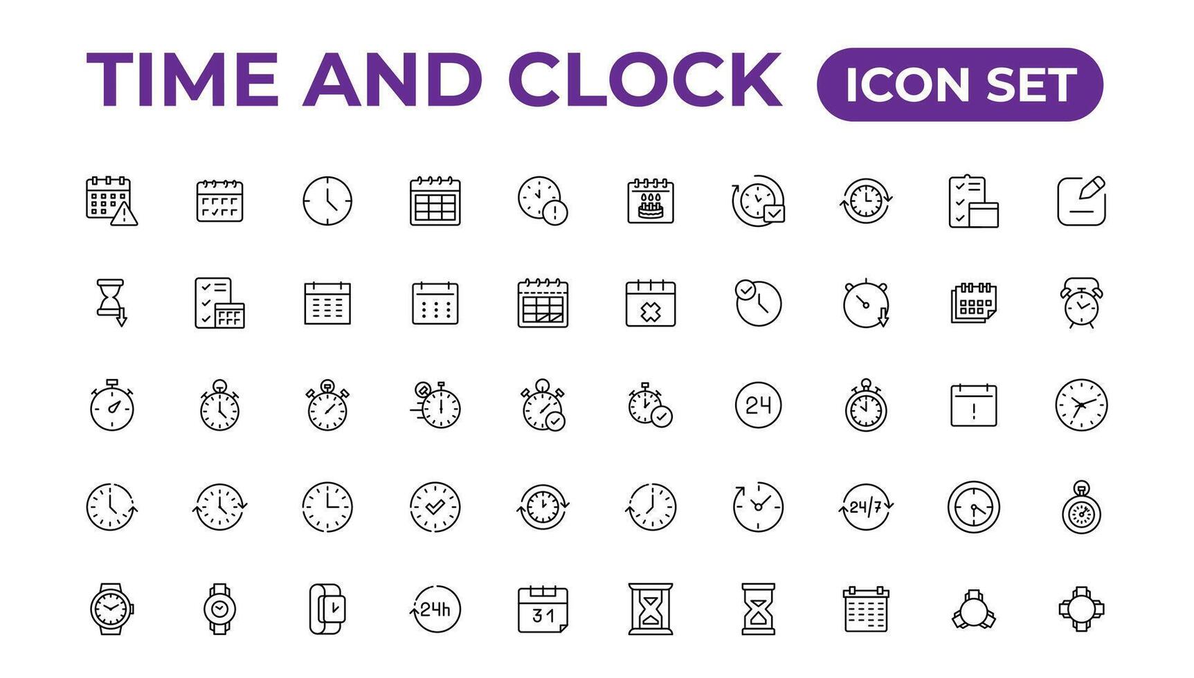 temps et horloge, calendrier, minuteur ligne Icônes. vecteur linéaire icône ensemble