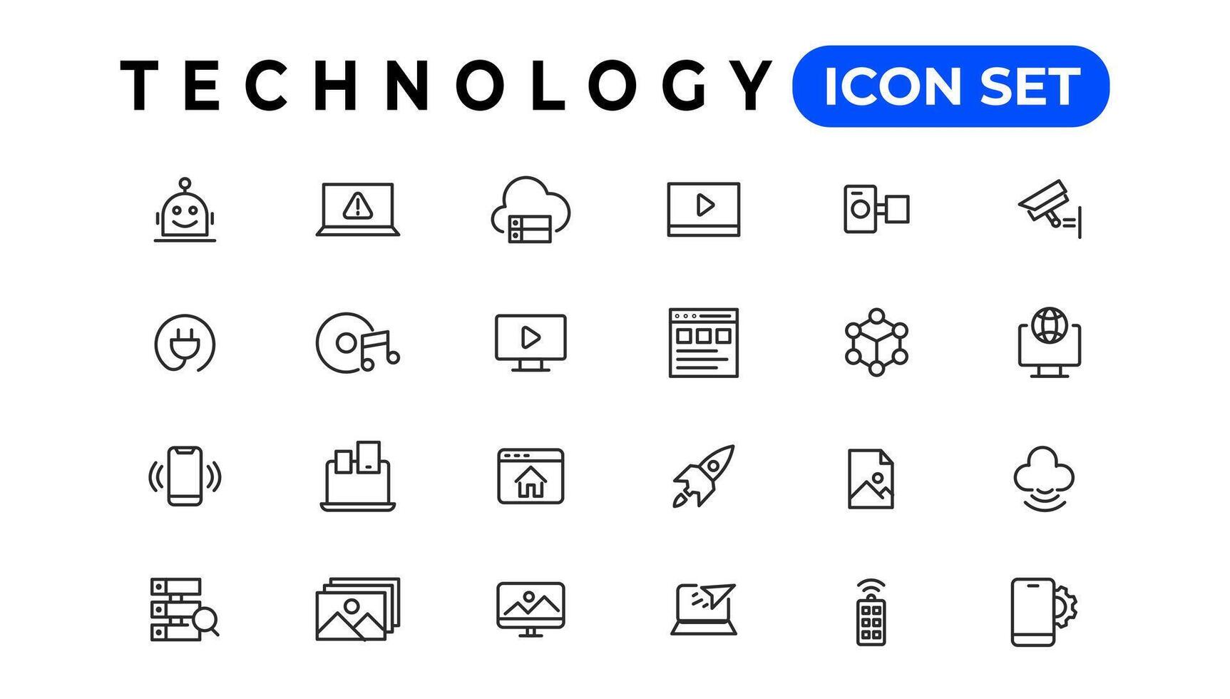 dispositif et information La technologie ligne Icônes collection. gros ui icône ensemble dans une plat conception. mince contour Icônes pack vecteur