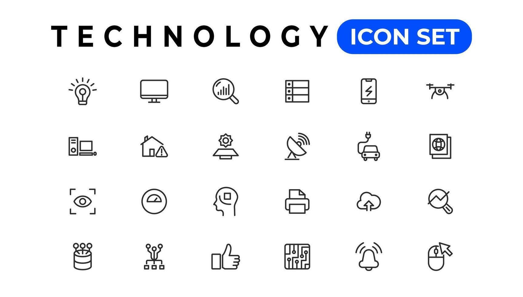 dispositif et information La technologie ligne Icônes collection. gros ui icône ensemble dans une plat conception. mince contour Icônes pack vecteur