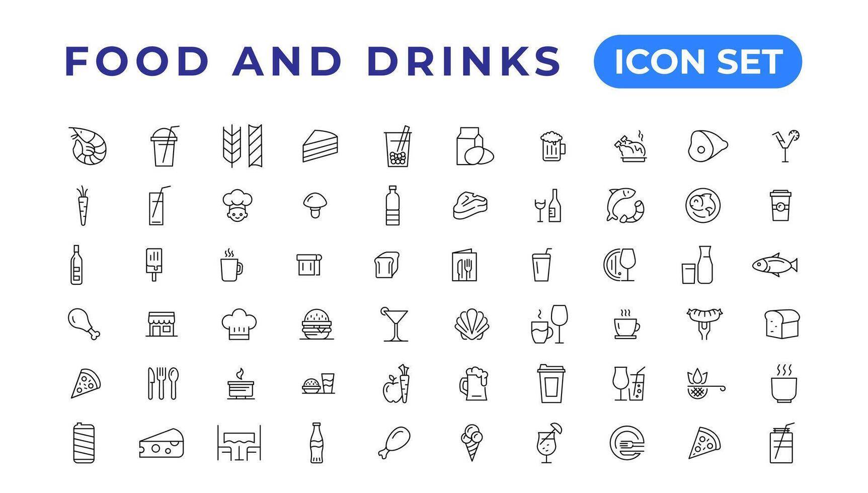 nourriture icône collection. contenant repas, restaurant, vaisselle et des fruits icône. vecteur illustration