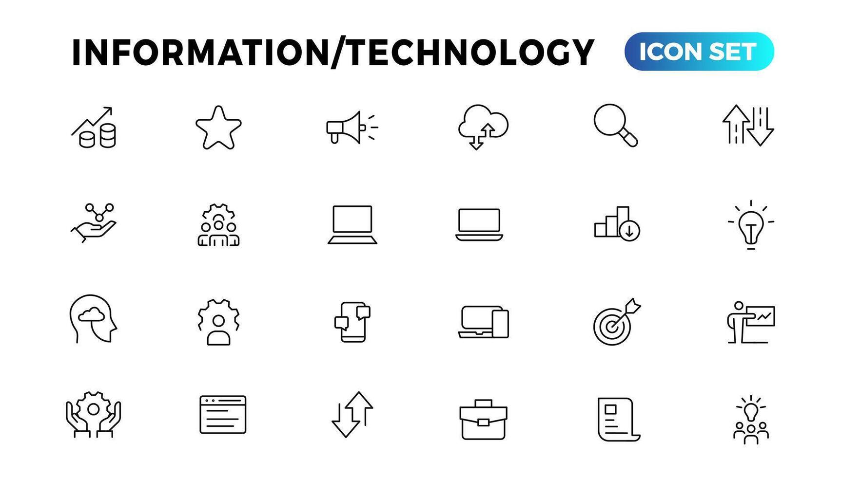 dispositif et information La technologie ligne Icônes collection. gros ui icône ensemble dans une plat conception. mince contour Icônes pack vecteur