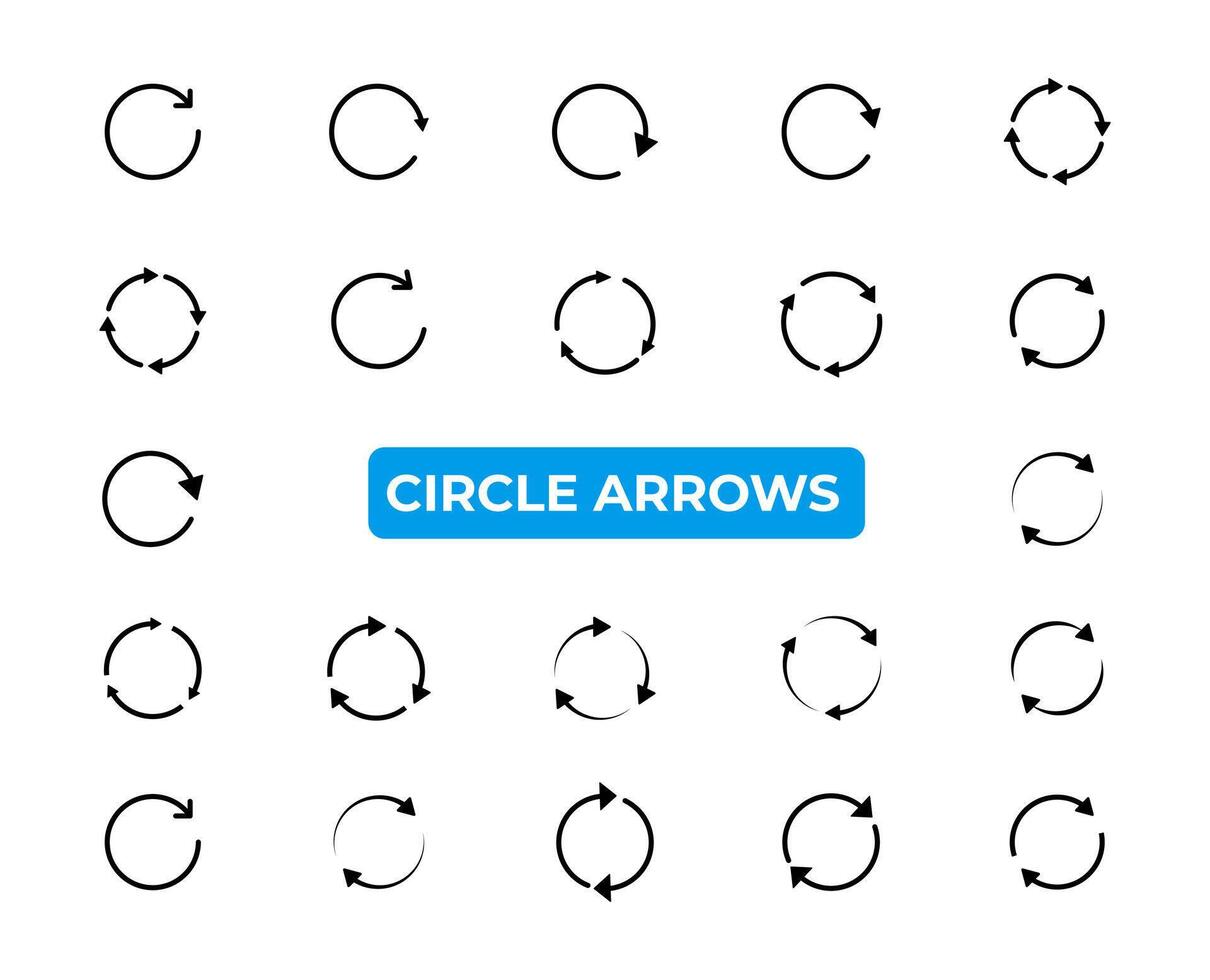 flèches Icônes ensemble. le symbole de répétition, rechargement le long de le trajectoire de rond formes. vecteur éléments